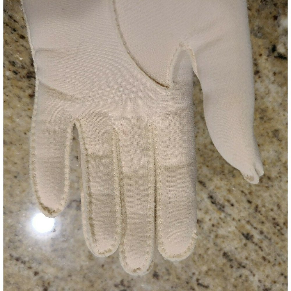 Vtg Nylon Stretch 11.5" Formal Beige Gloves. Women's Sz 6 Medium Embroidered - Picture 11 of 12